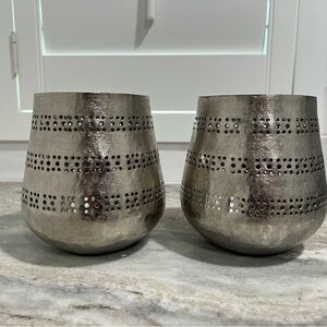 Metallic Silver Perforated Accent Candle Holders - Set of 2